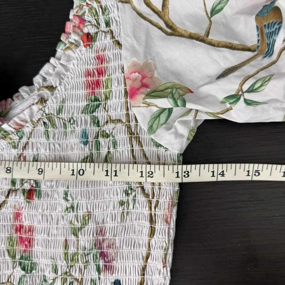 Hill House Diane Hill Top Womens Small Aiko Floral Crop Smocked Blouse Boho NEW